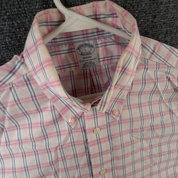 Brooks Brothers Non Iron Button Up Shirt Men Pink Blue Plaid Large Supima ** - Picture 7 of 14